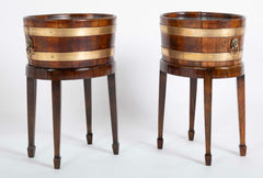 Pair of Early 19th Century Brass Bound Cellaretes with Matching Stands