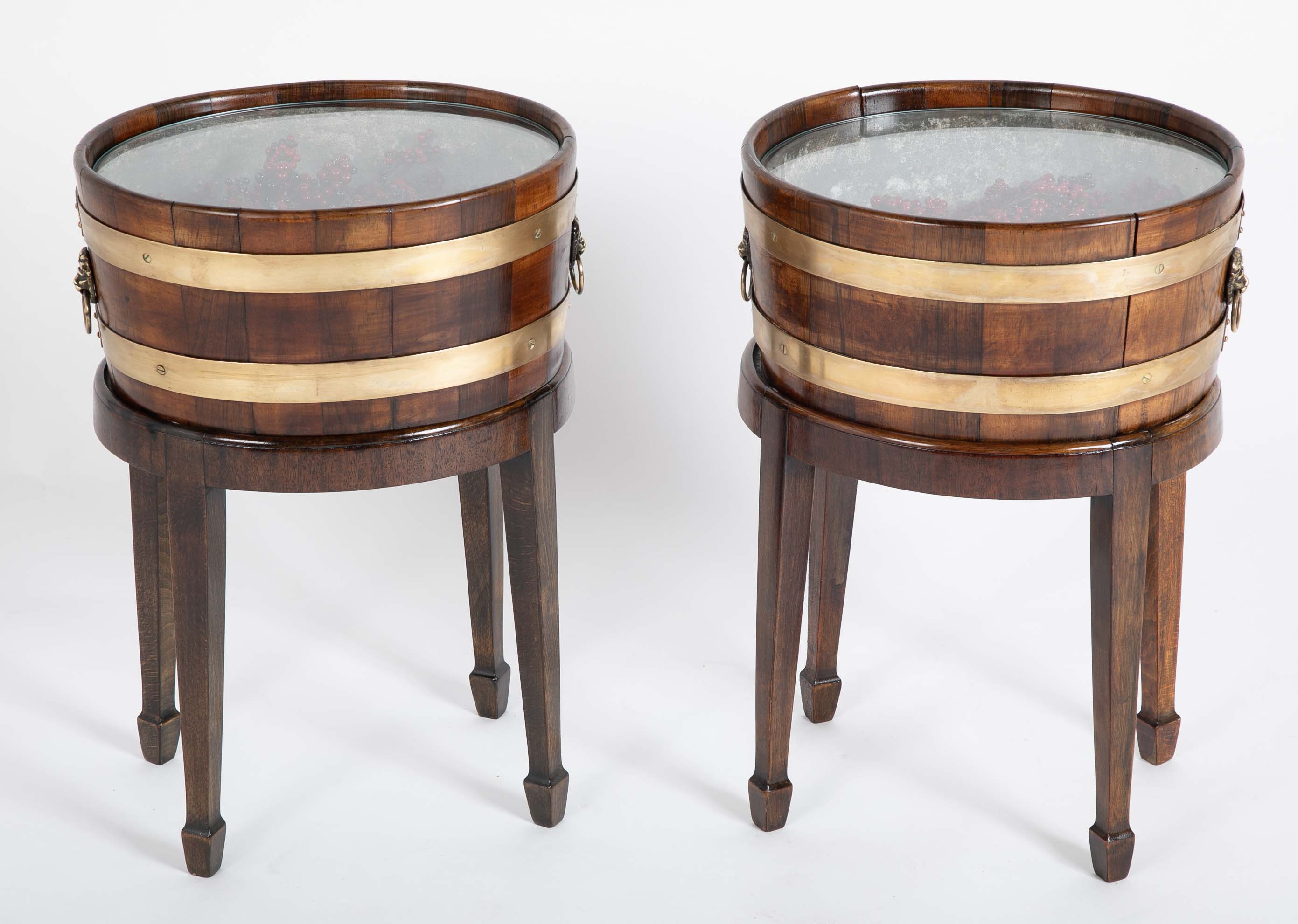 Pair of Early 19th Century Brass Bound Cellaretes with Matching Stands