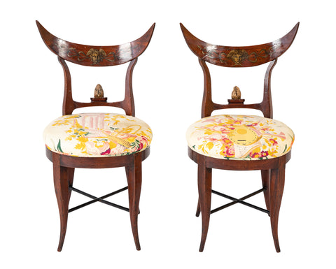 A Pair of Directoire Classical Crescent Splat Round Side Chairs