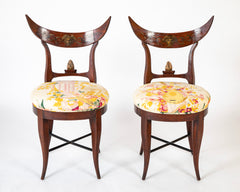 A Pair of Directoire Classical Crescent Splat Round Side Chairs