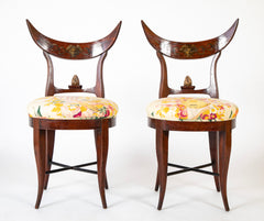A Pair of Directoire Classical Crescent Splat Round Side Chairs