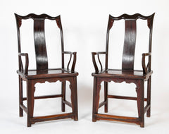 A Pair of Chinese "Hat" Arm Hardwood Chairs