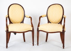 Pair of George III Mahogany Oval Back Open Arm Chairs Attributed to John Linell