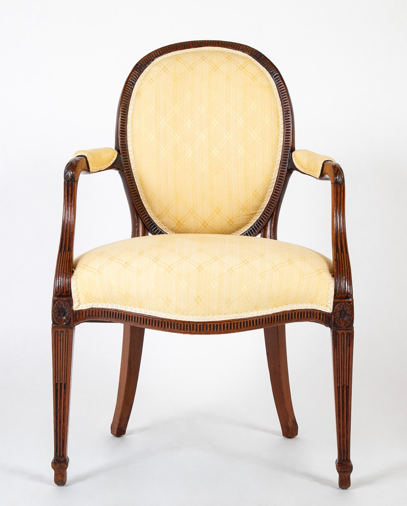 Pair of George III Mahogany Oval Back Open Arm Chairs Attributed to John Linell
