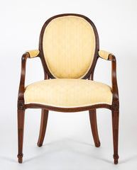 Pair of George III Mahogany Oval Back Open Arm Chairs Attributed to John Linell