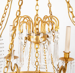 Swedish Neoclassic Gilt Bronze & Crystal 8 Arm Chandelier