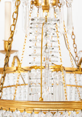 Swedish Neoclassic Gilt Bronze & Crystal 8 Arm Chandelier