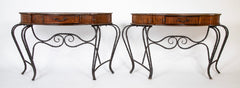 Pair of Bamboo and Fruitwood Serpentine Console Tables