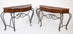 Pair of Bamboo and Fruitwood Serpentine Console Tables