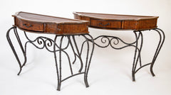 Pair of Bamboo and Fruitwood Serpentine Console Tables