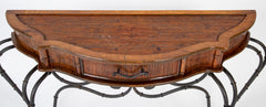 Pair of Bamboo and Fruitwood Serpentine Console Tables