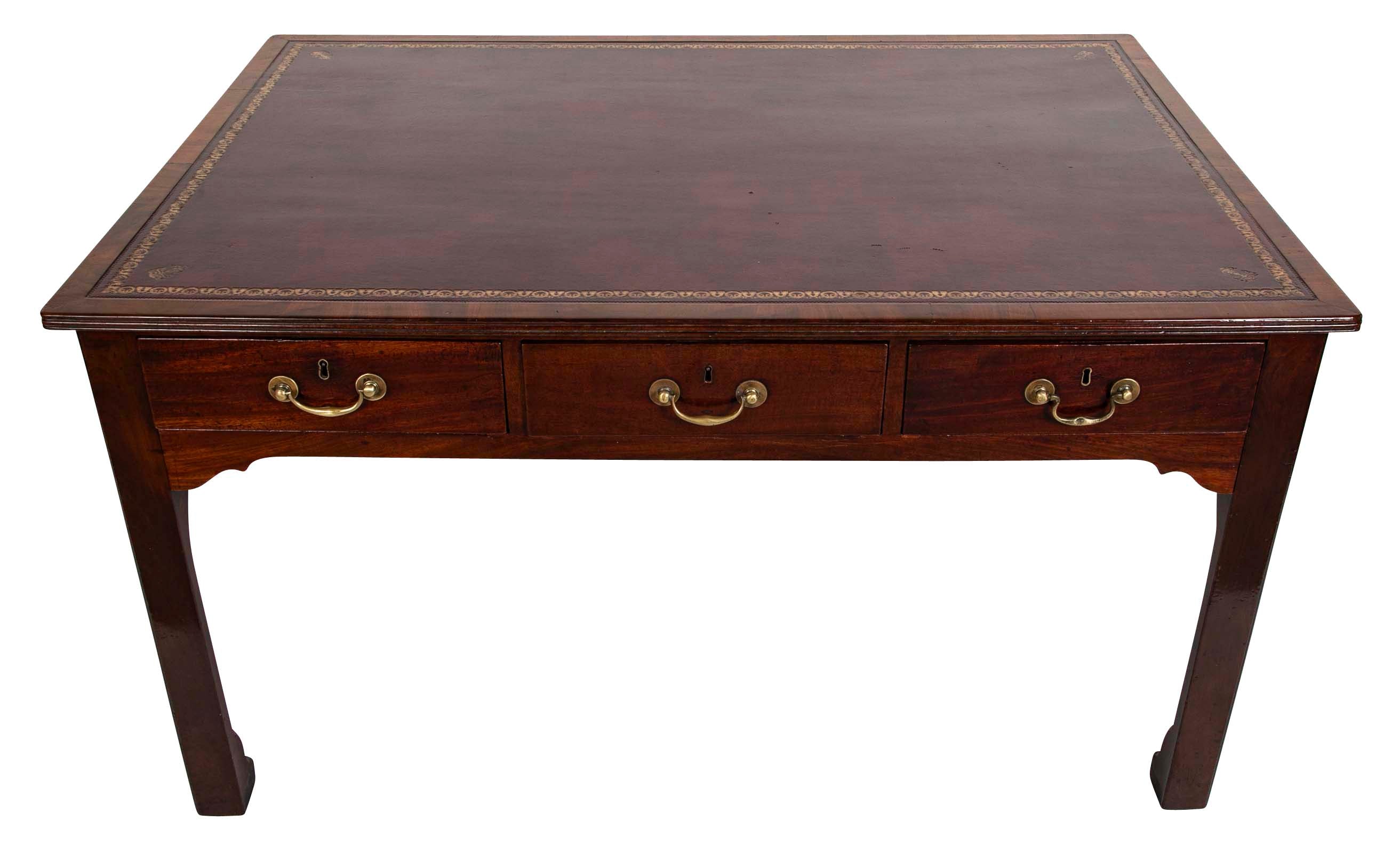 Chippendale Tooled Leather Top Partners Desk