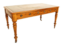 Bleached Mahogany Leather Top Writing Table