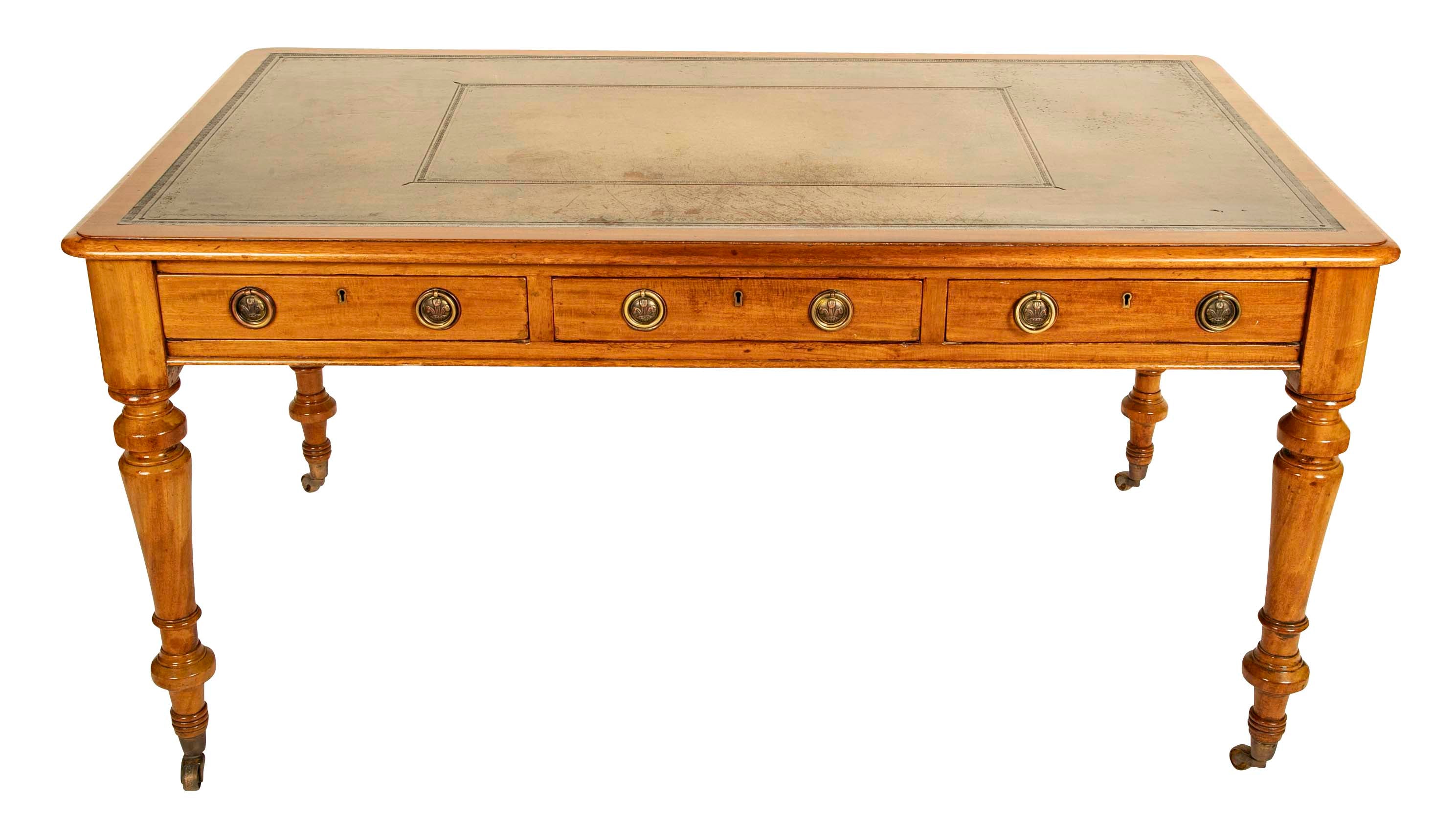 Bleached Mahogany Leather Top Writing Table