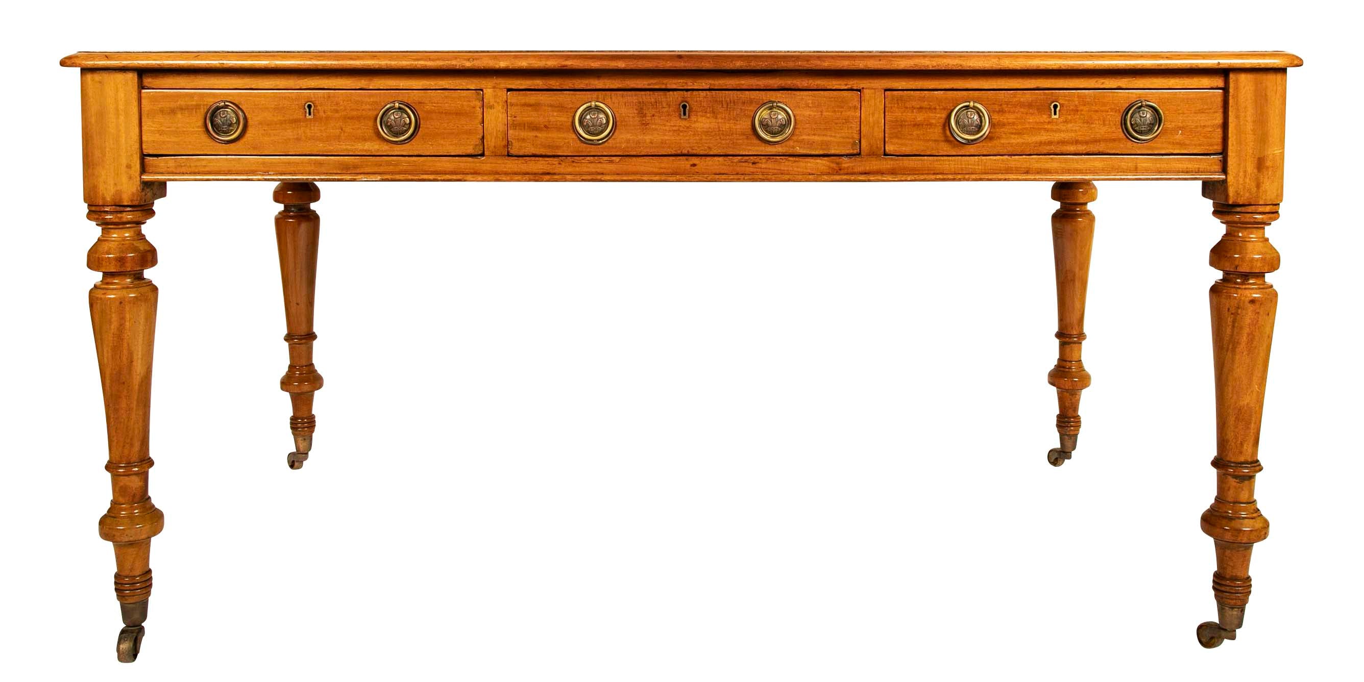 Bleached Mahogany Leather Top Writing Table