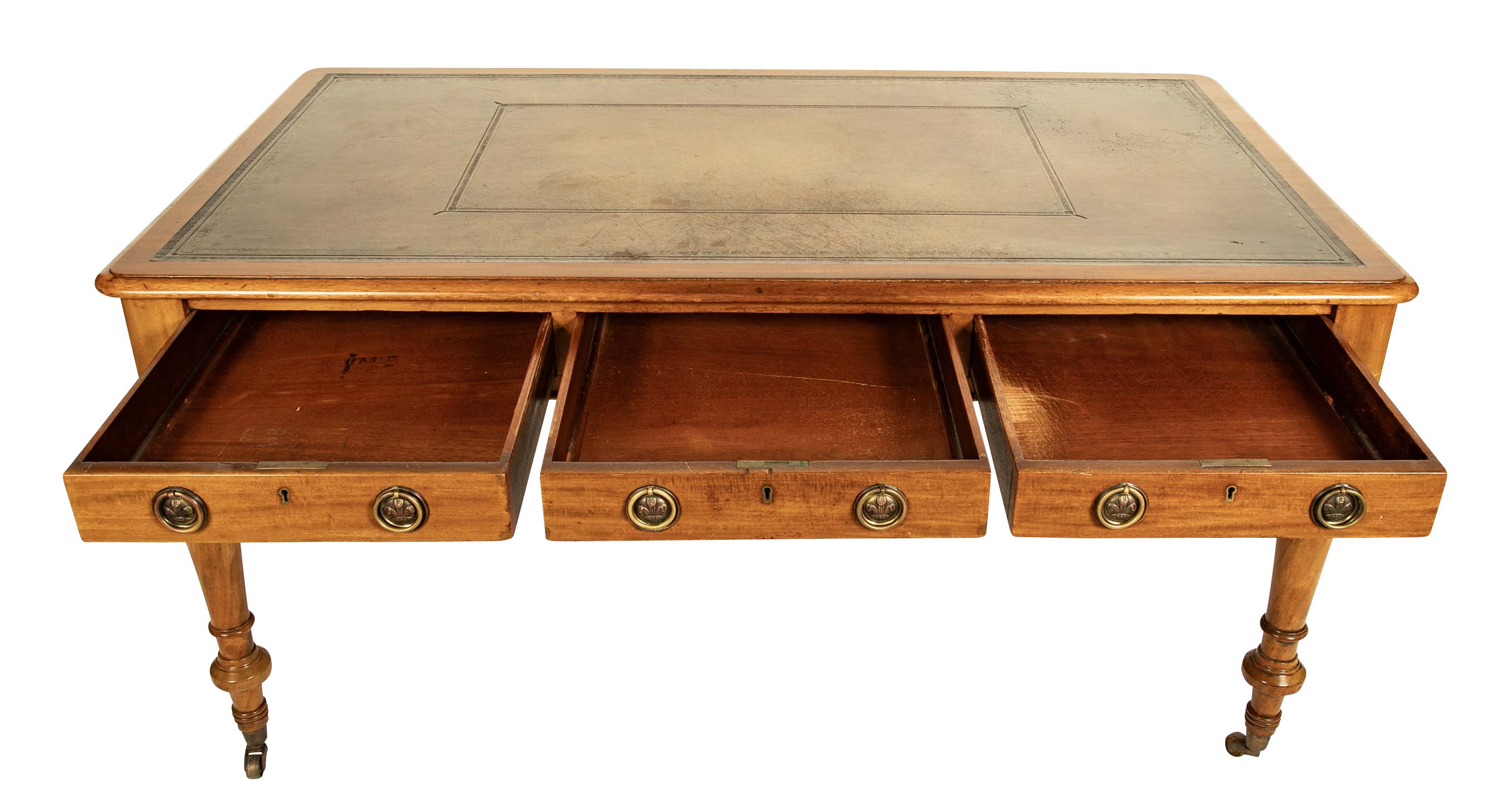 Bleached Mahogany Leather Top Writing Table