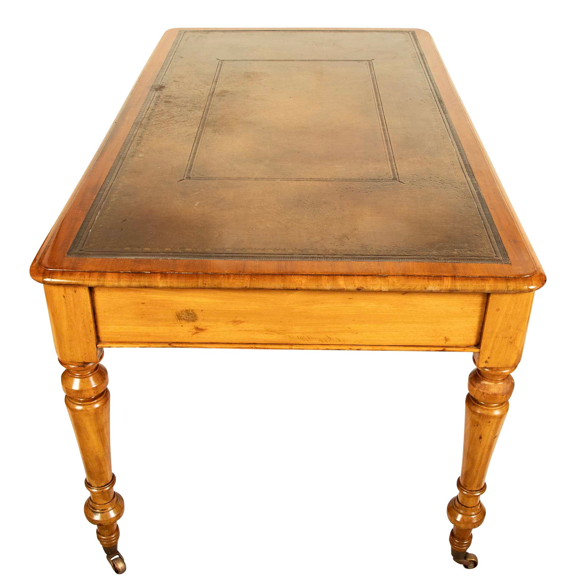 Bleached Mahogany Leather Top Writing Table