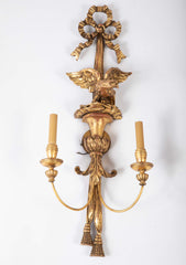 A Pair of Carved and Gilded Two Light Eagle Wall Sconces