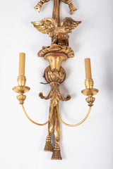 A Pair of Carved and Gilded Two Light Eagle Wall Sconces