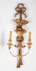 A Pair of Carved and Gilded Two Light Eagle Wall Sconces