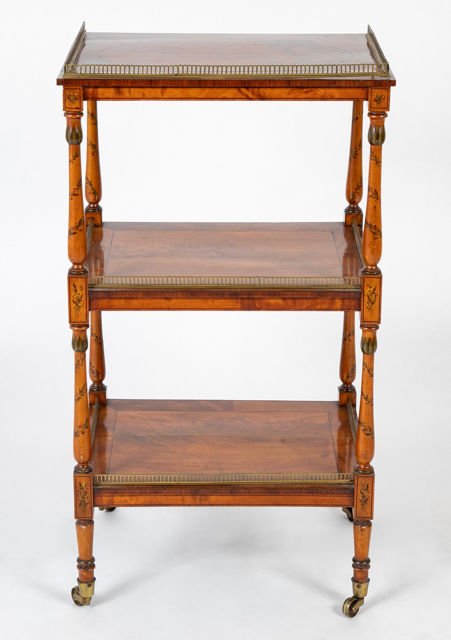 High Regency Bronze Gallery Three Tier Inlaid and Painted Etagere