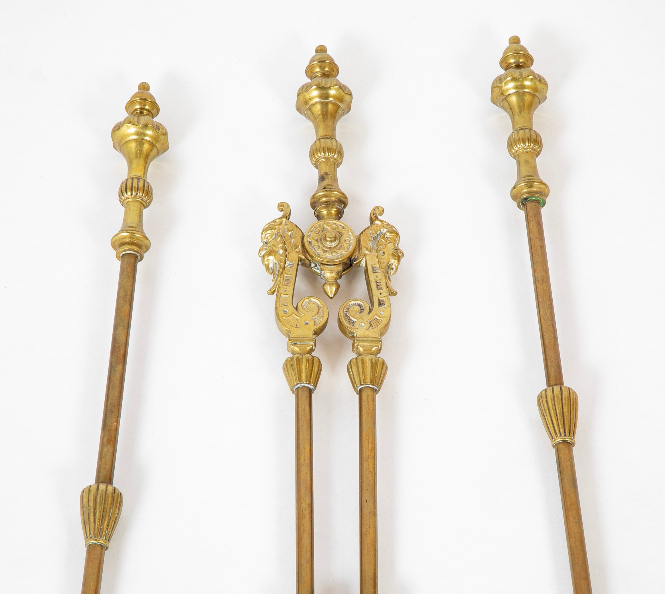 Set of Three Brass Fire Tools with Mythical Creature Motif