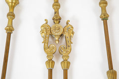 Set of Three Brass Fire Tools with Mythical Creature Motif