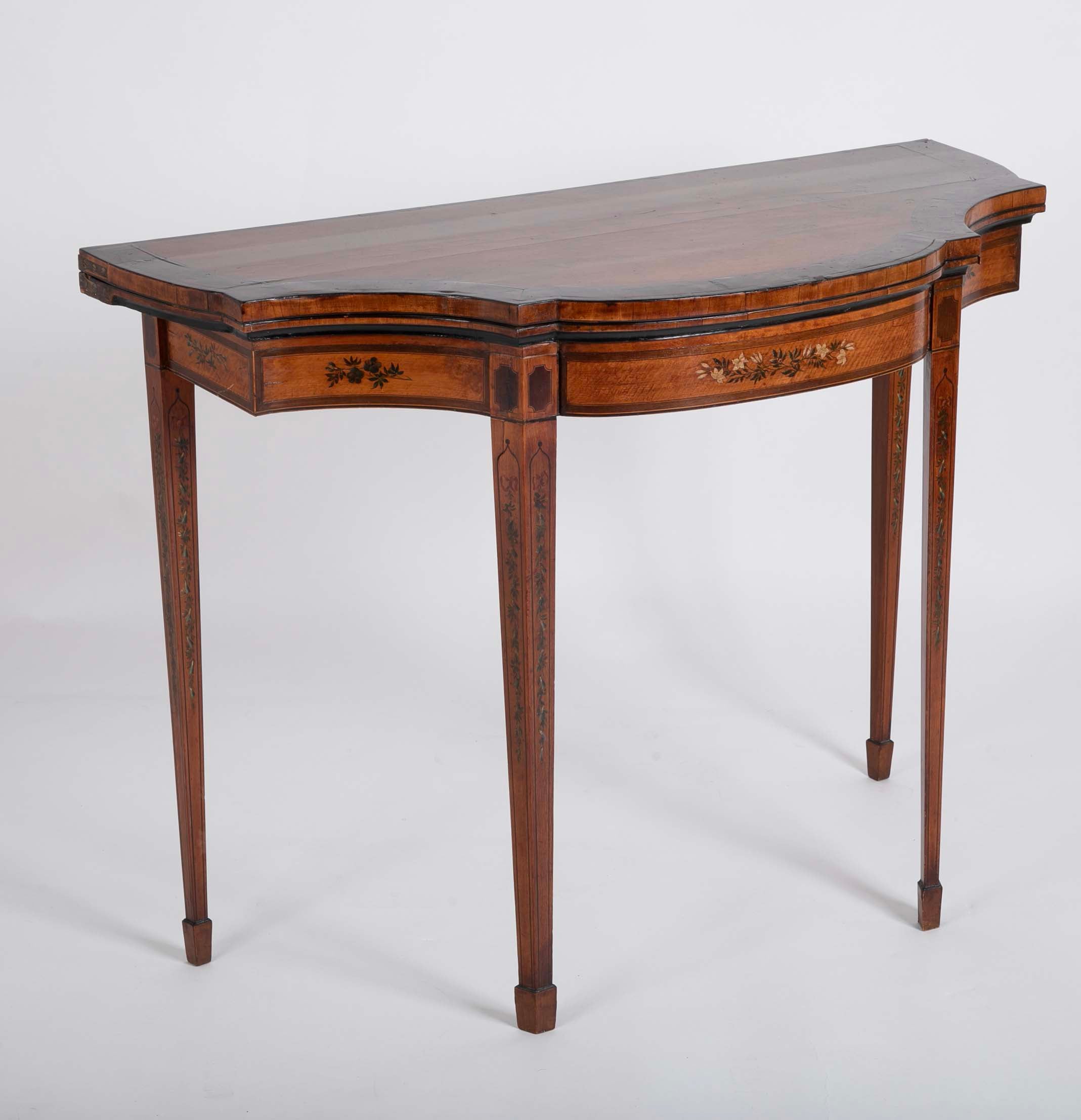 Rare George III Satinwood Game Table with Painted Decor