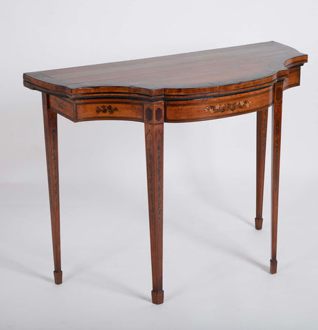 Rare George III Satinwood Game Table with Painted Decor