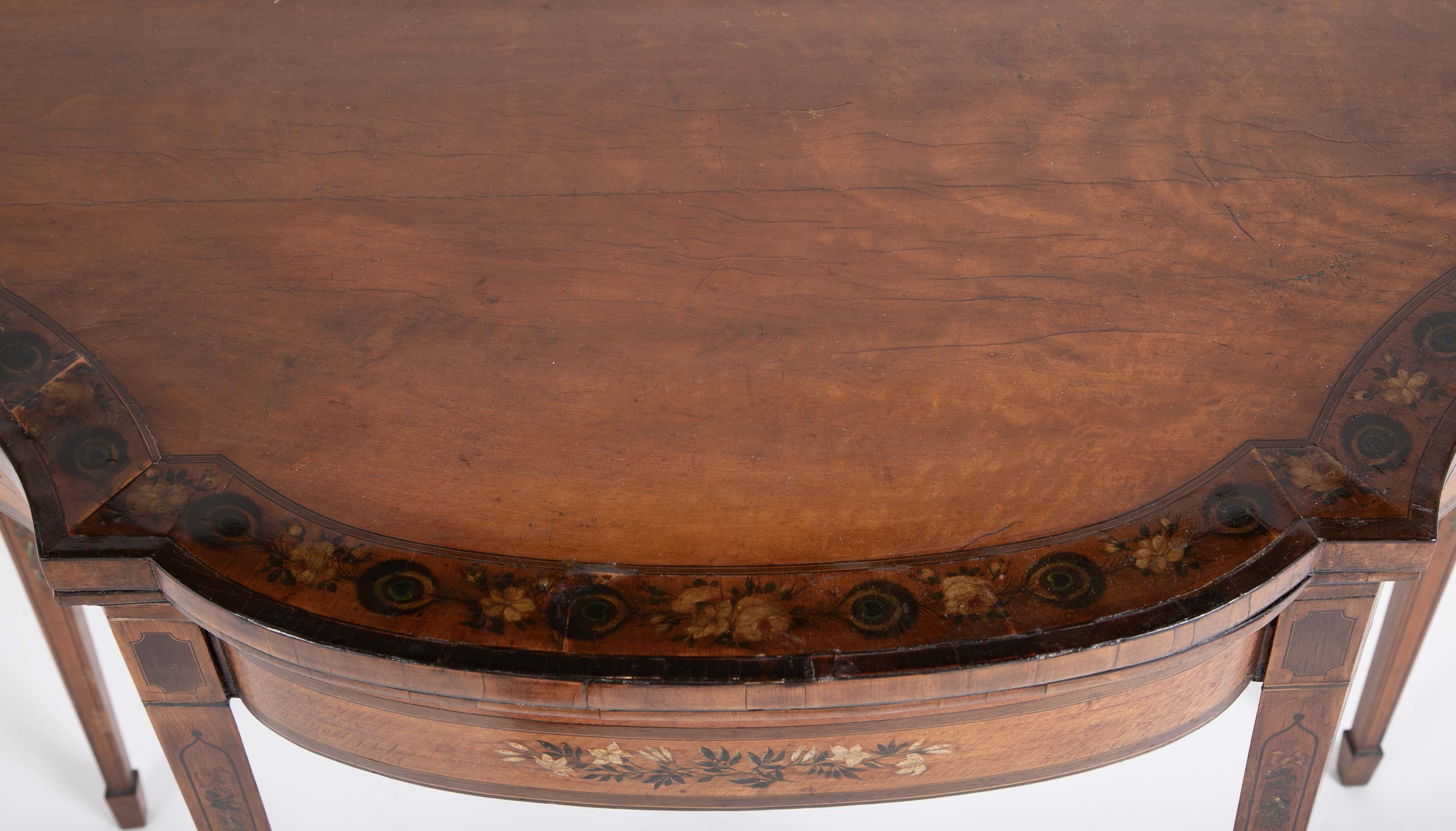 Rare George III Satinwood Game Table with Painted Decor