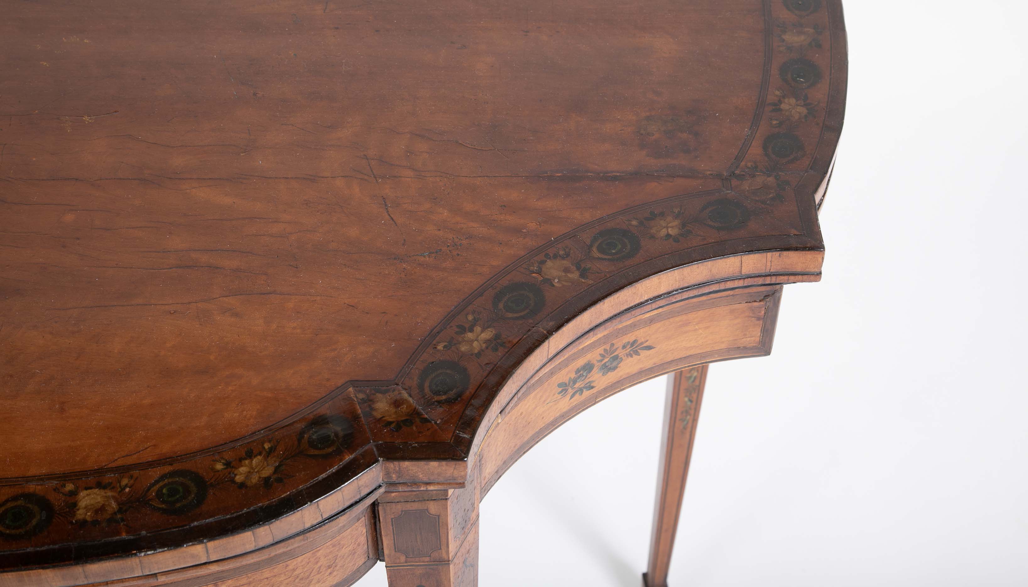 Rare George III Satinwood Game Table with Painted Decor