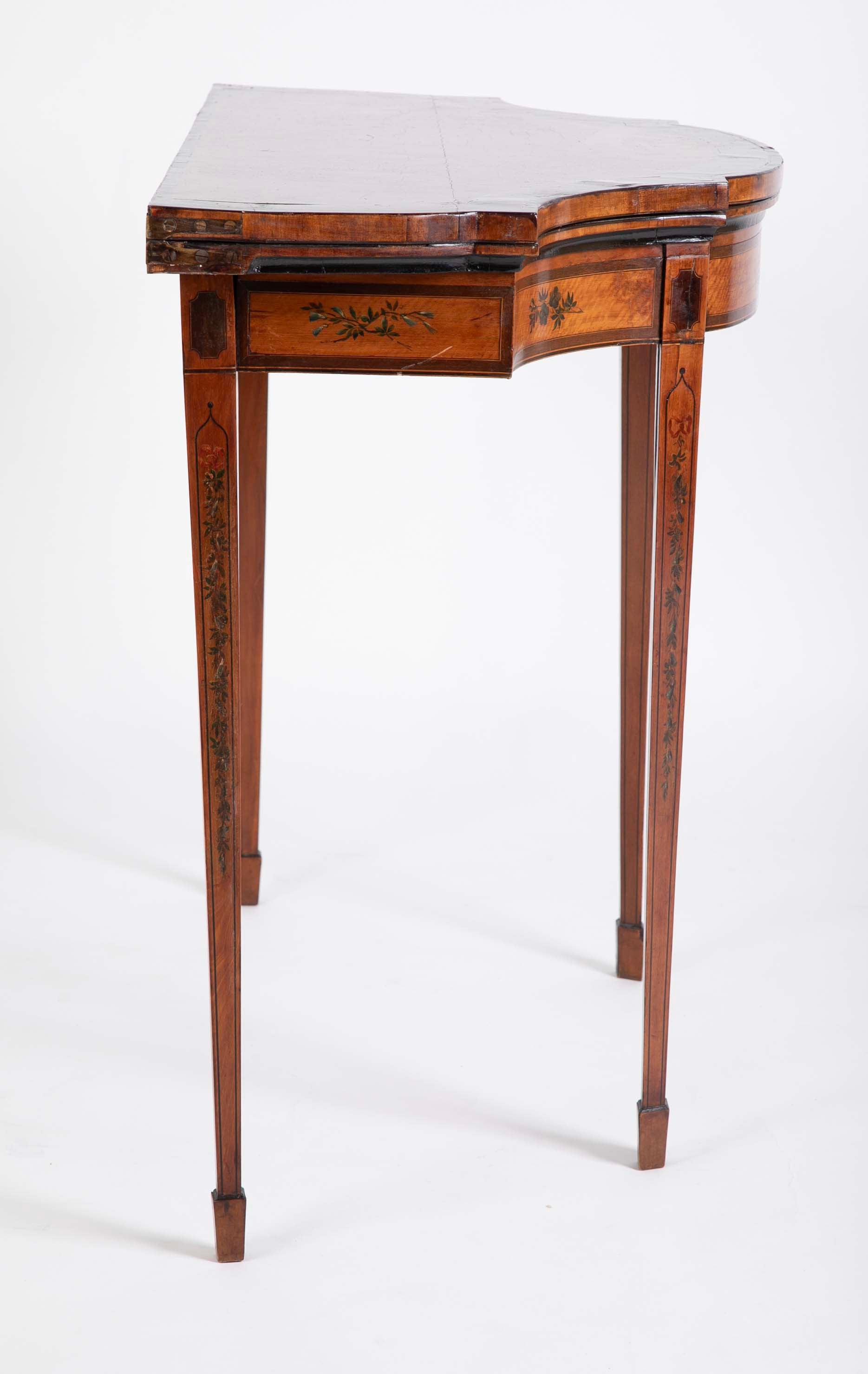 Rare George III Satinwood Game Table with Painted Decor