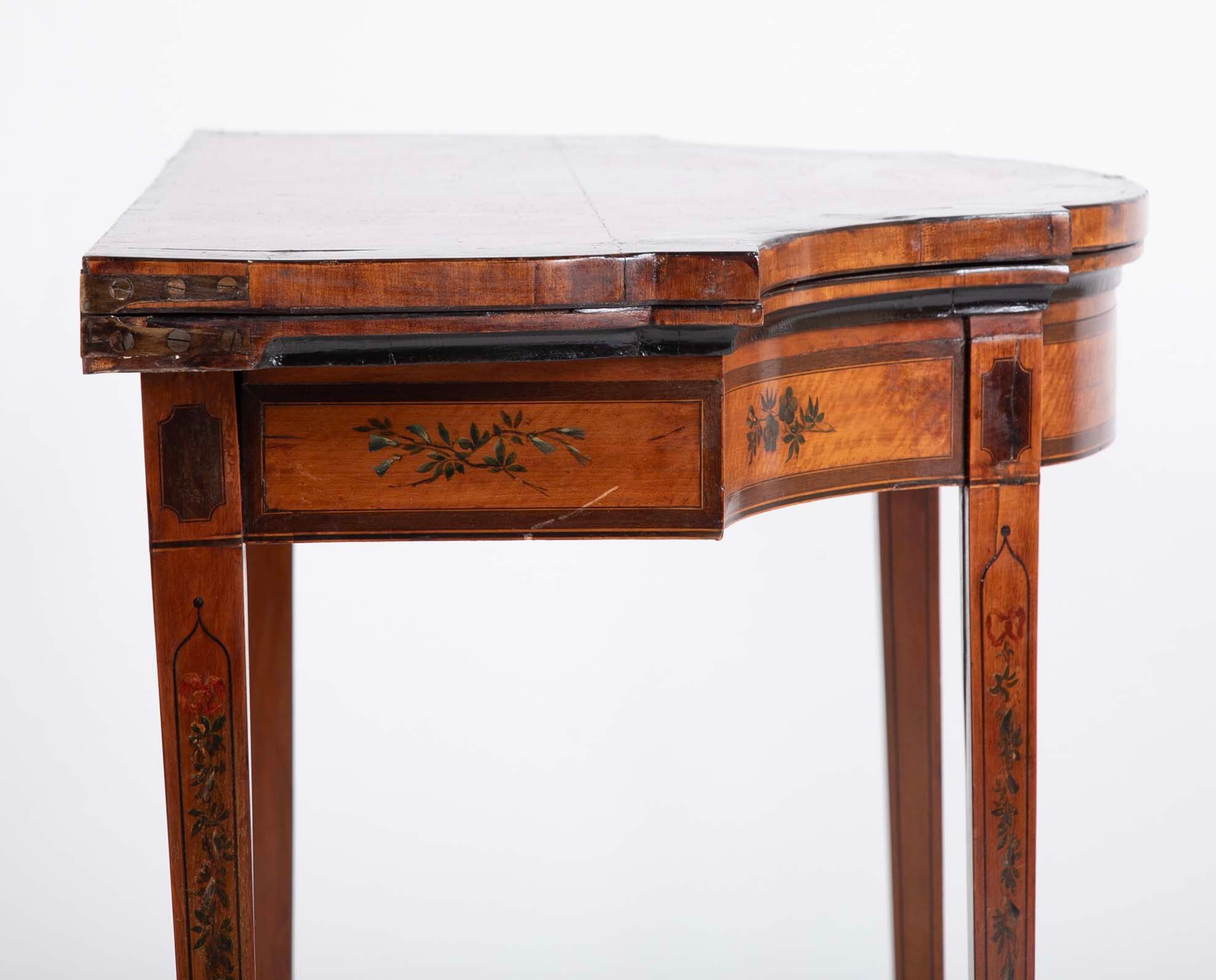 Rare George III Satinwood Game Table with Painted Decor