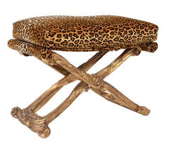 French Versailles Model Giltwood Stool with Leopard Fabric