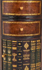 Cylinder Form Leather Faced Side Table with Faux Book Bindings on Drawers and Doors