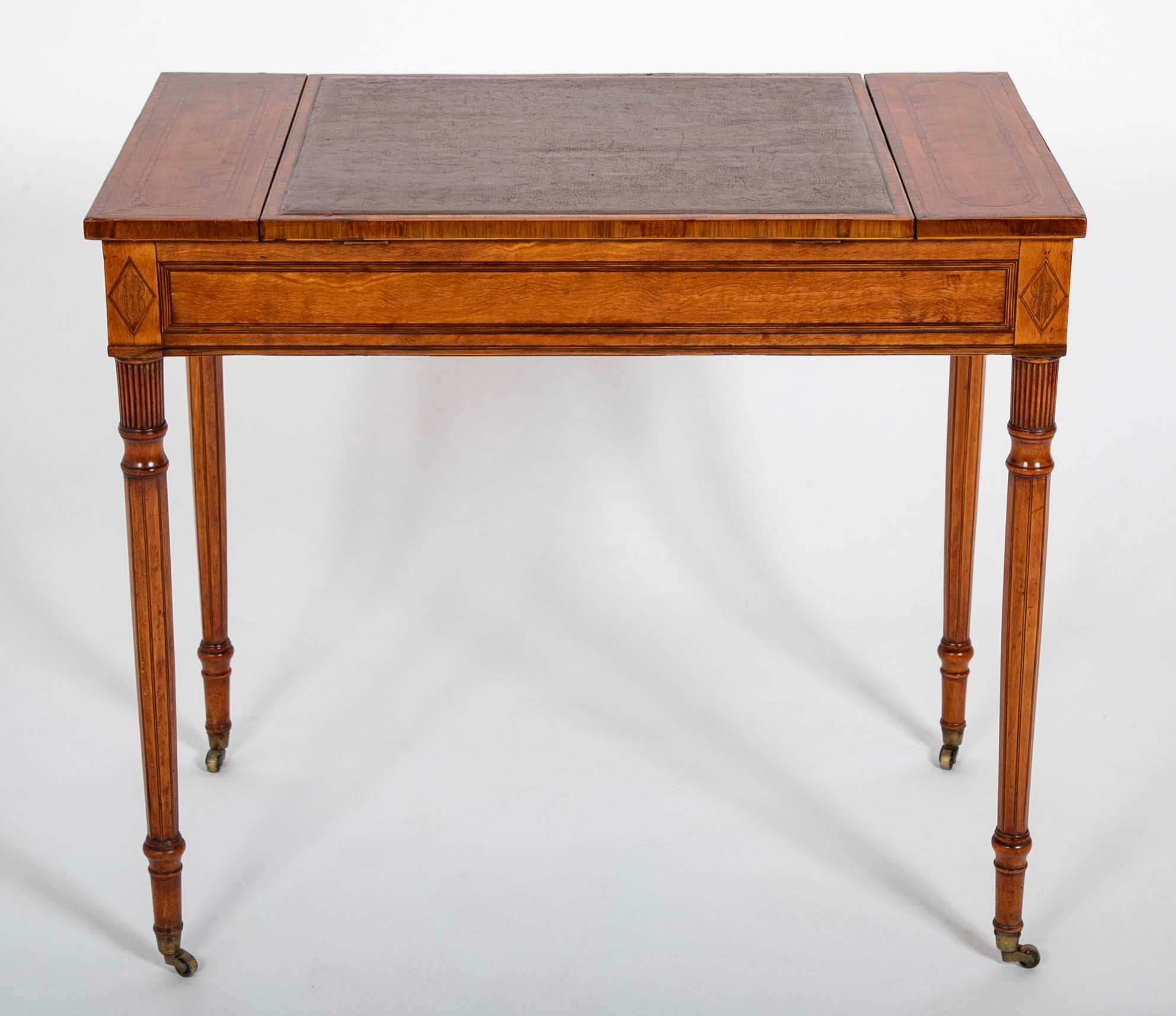 Rare George III Period Satinwood Ratchet Top Octagonal Leg Desk