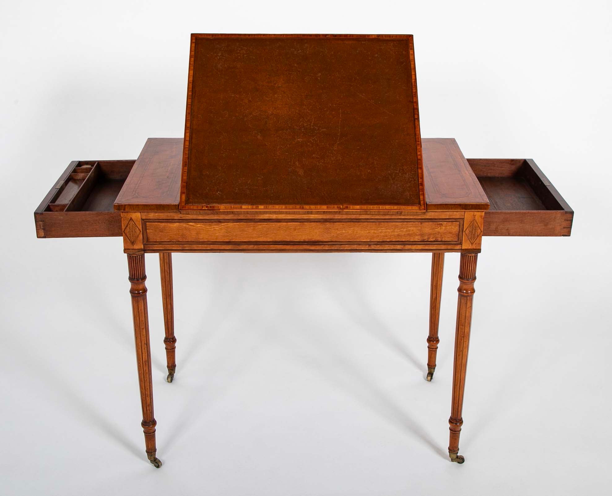 Rare George III Period Satinwood Ratchet Top Octagonal Leg Desk