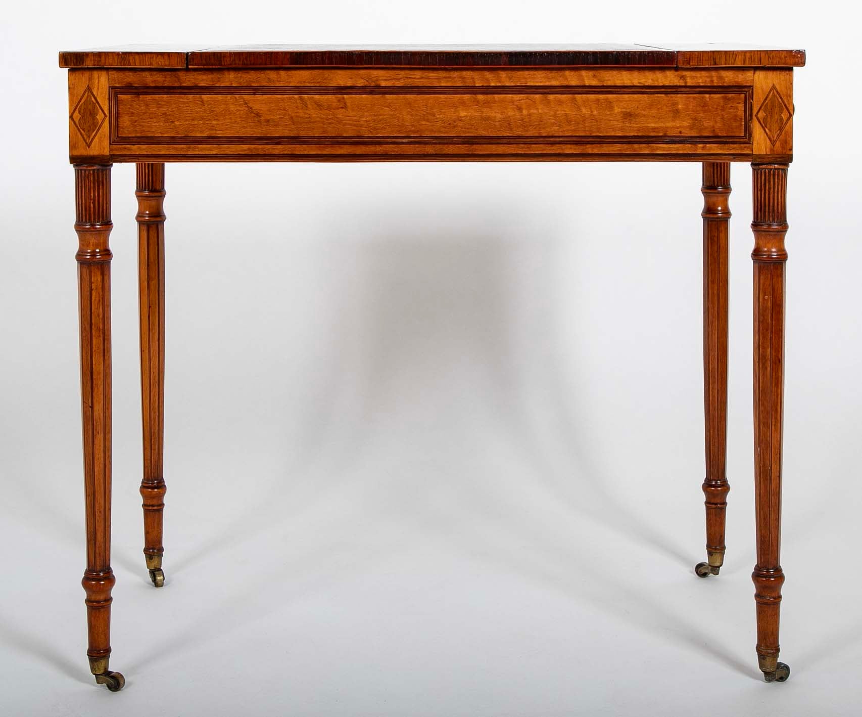 Rare George III Period Satinwood Ratchet Top Octagonal Leg Desk