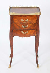 Louis XV Style Petite Commode with Marquetry and Bronze Gallery & Feet