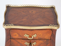Louis XV Style Petite Commode with Marquetry and Bronze Gallery & Feet