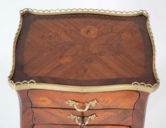 Louis XV Style Petite Commode with Marquetry and Bronze Gallery & Feet