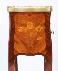 Louis XV Style Petite Commode with Marquetry and Bronze Gallery & Feet