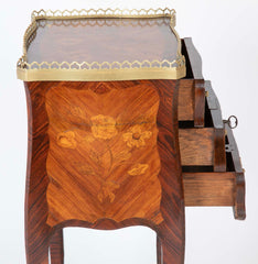 Louis XV Style Petite Commode with Marquetry and Bronze Gallery & Feet