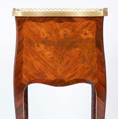 Louis XV Style Petite Commode with Marquetry and Bronze Gallery & Feet
