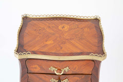 Louis XV Style Petite Commode with Marquetry and Bronze Gallery & Feet