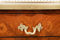 Louis XV Style Petite Commode with Marquetry and Bronze Gallery & Feet