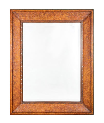 Ralph Lauren Labeled Mirror with Rare Embossed Leather Border