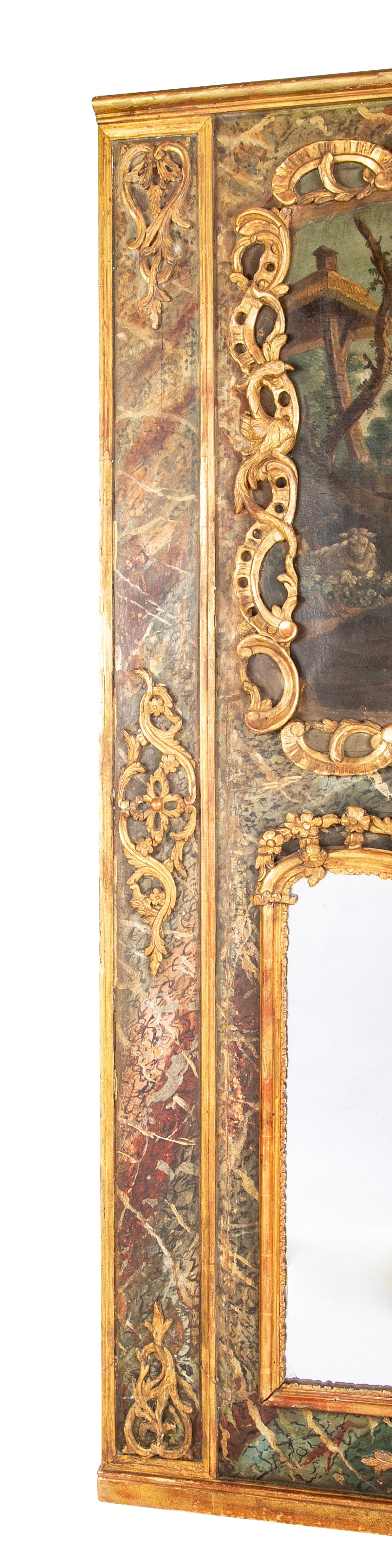 Late 18th Century French Trumeau Mirror with Romantic Painting Late 18th Century French Trumeau Mirror with Romantic Painting