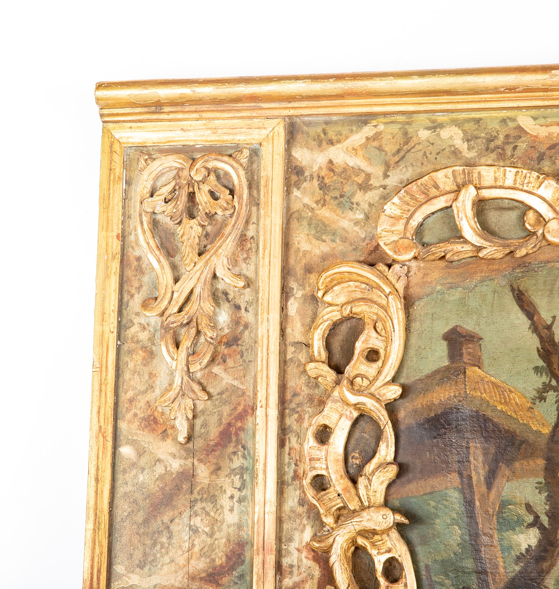 Late 18th Century French Trumeau Mirror with Romantic Painting Late 18th Century French Trumeau Mirror with Romantic Painting