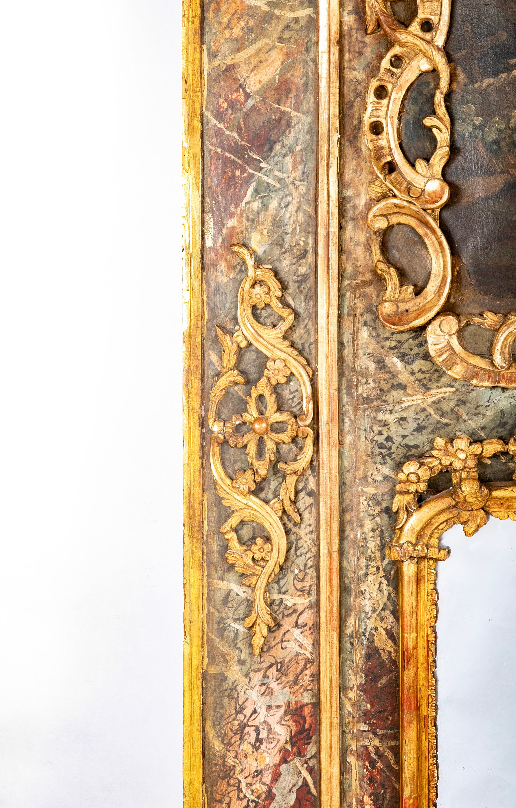 Late 18th Century French Trumeau Mirror with Romantic Painting Late 18th Century French Trumeau Mirror with Romantic Painting